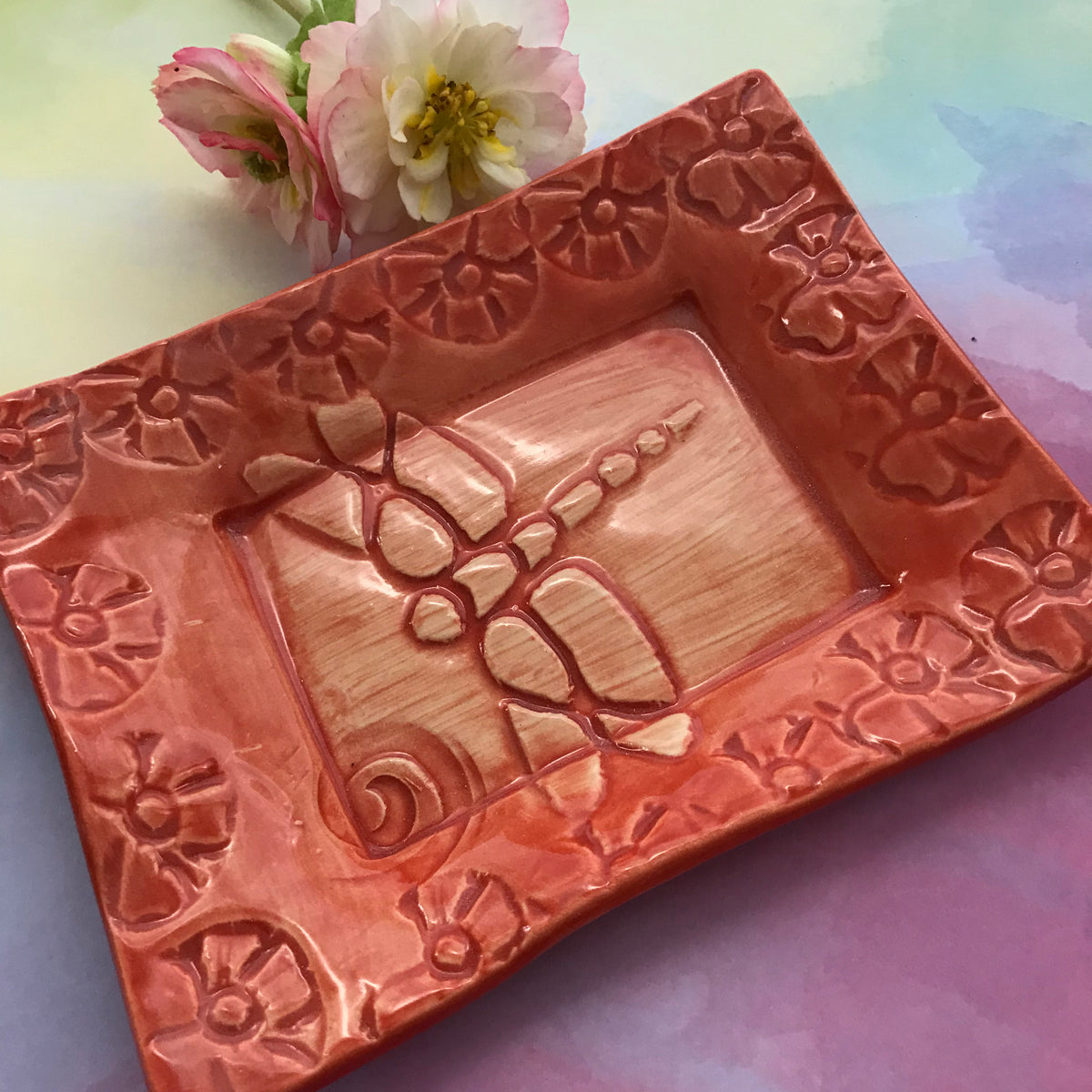Tray - 5 x 7 - &quot;Dragonfly&quot; - Coral