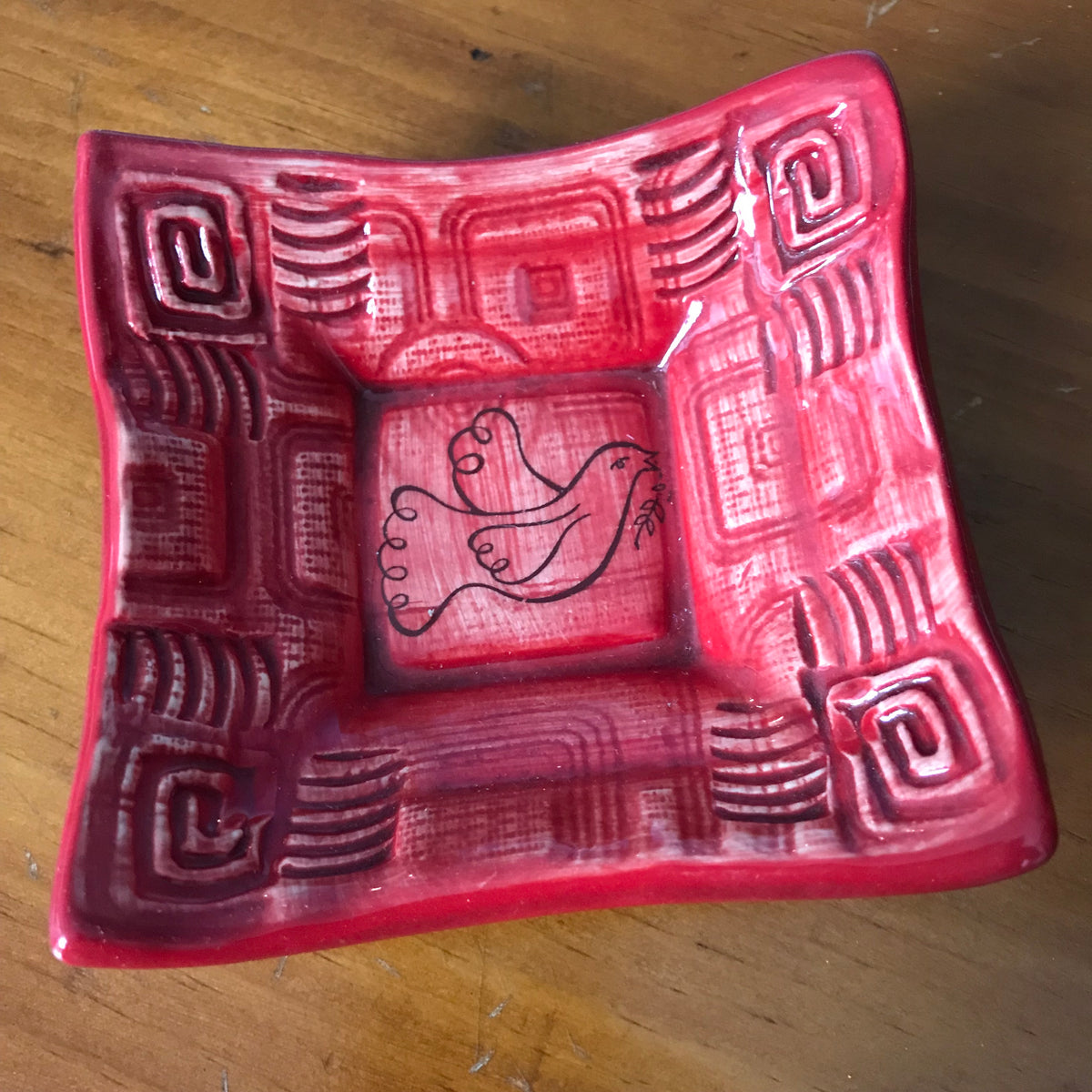 Dipping Dish - &quot;Peace Dove&quot; - Red