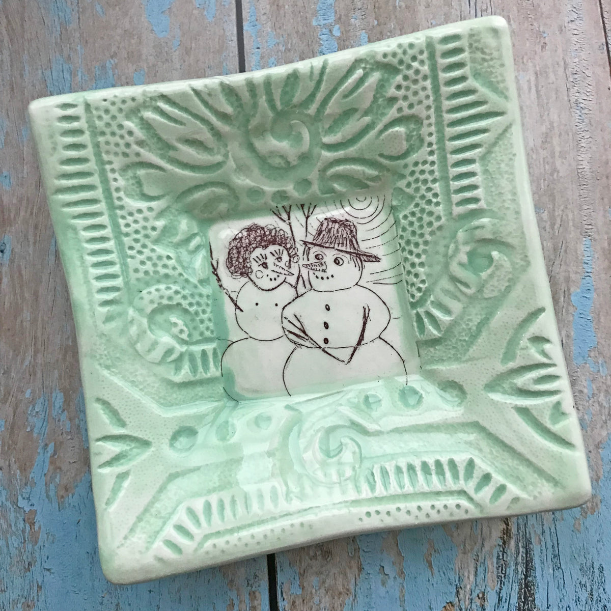 Dipping Dish - &quot;Snow Couple&quot; - Spa Green