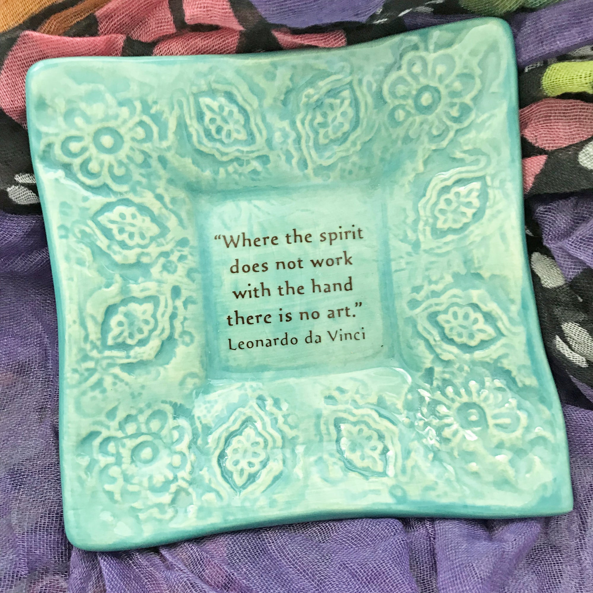 "Where the spirit does not work with the hand there is not art."  Quote by da Vinci on Oerth Studio's handmade pottery dipping dish. 