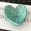 Giving Heart with the word &quot;Create&quot;  is a thoughtful gift for anyone who is trying something new.  Shown in turquoise glaze.  Handmade ceramic. 