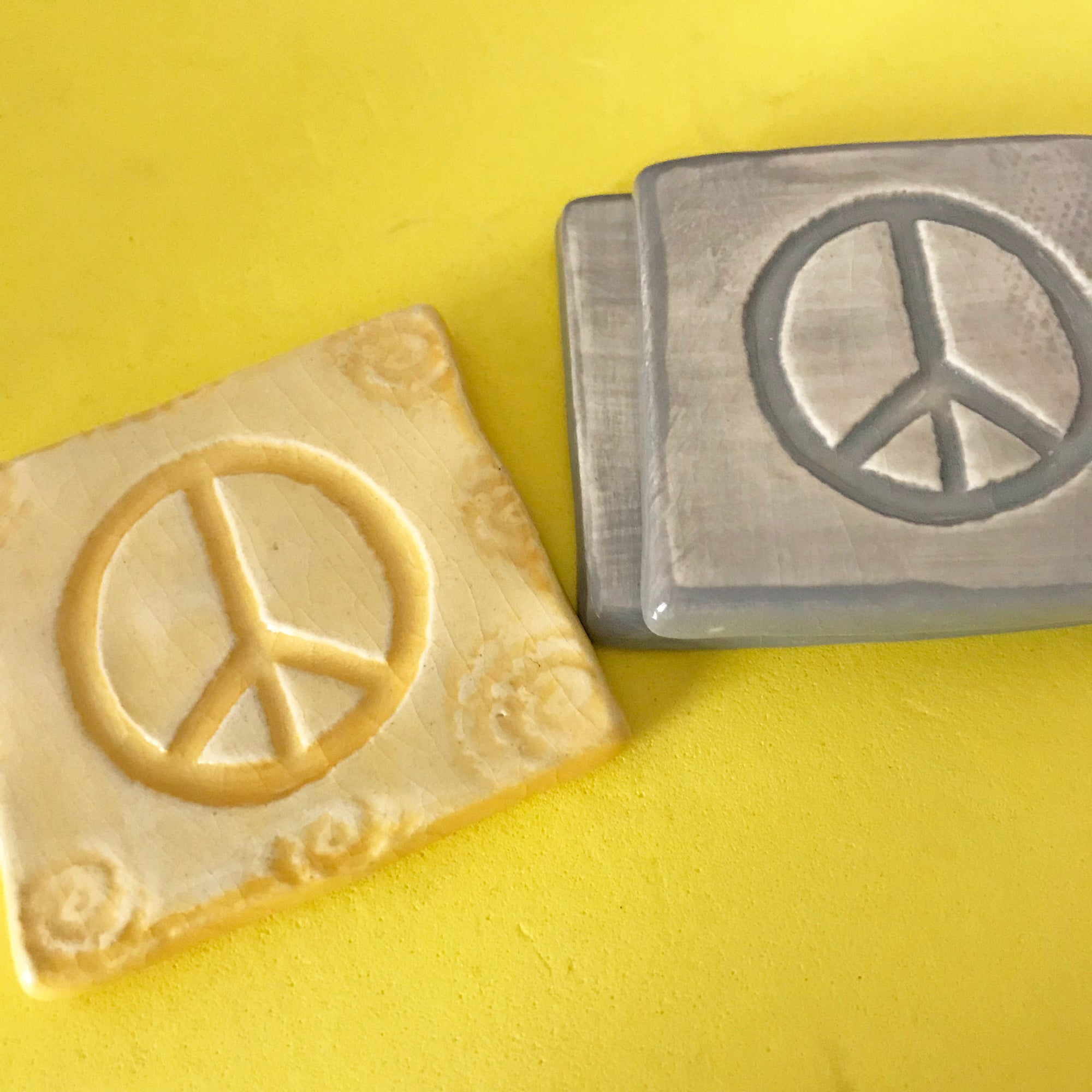 Handmade pottery Peace Sign magnet.  