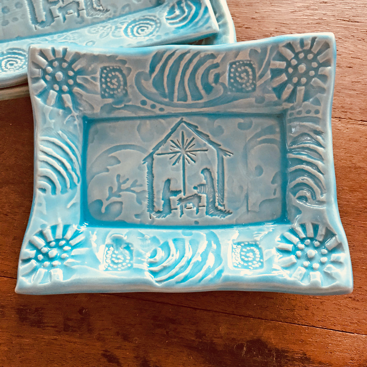Cute Little Soap Dish - &quot;Nativity&quot; - Turquoise