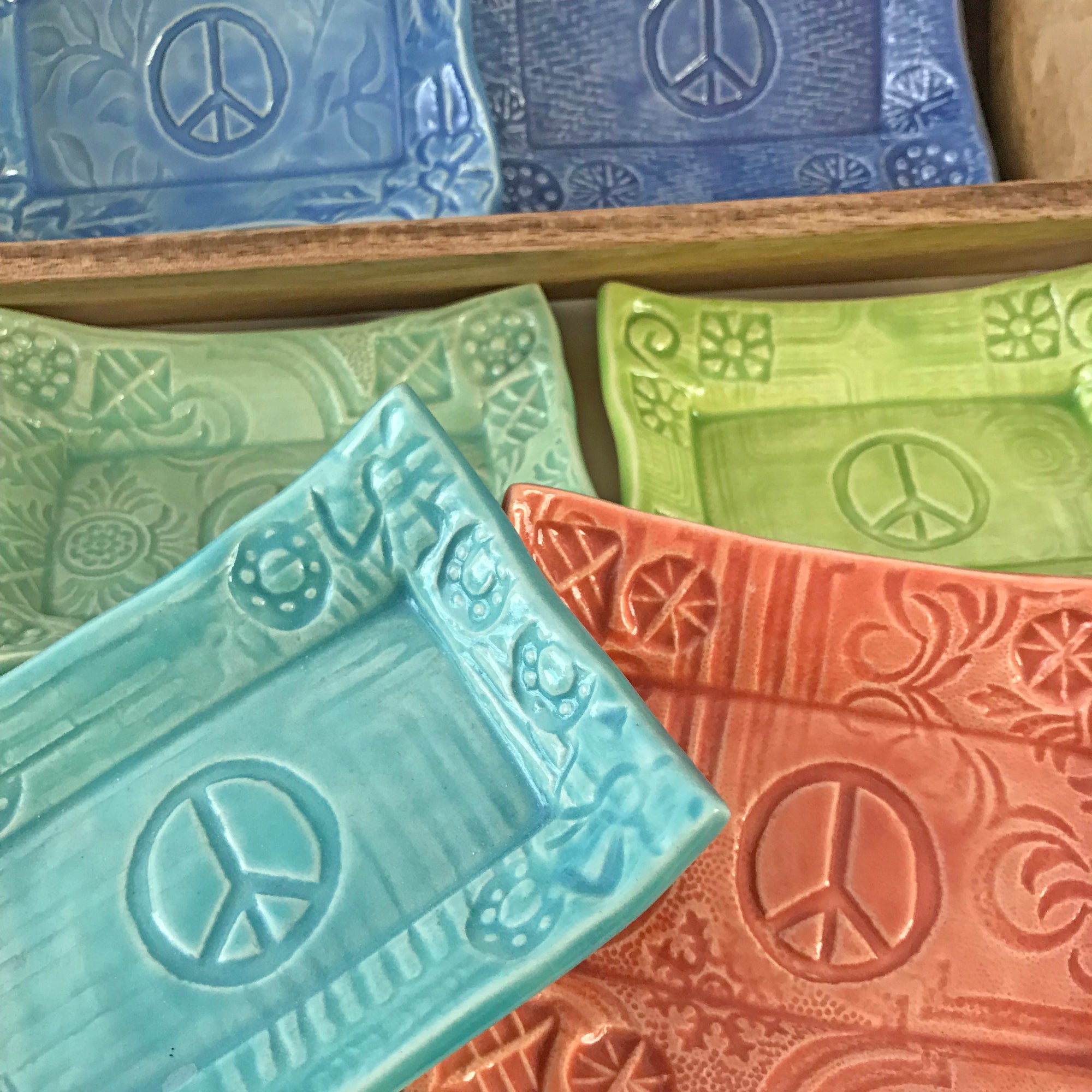 Soap Dish with peace sign.  Handmade and each is different.  A great gift idea.
