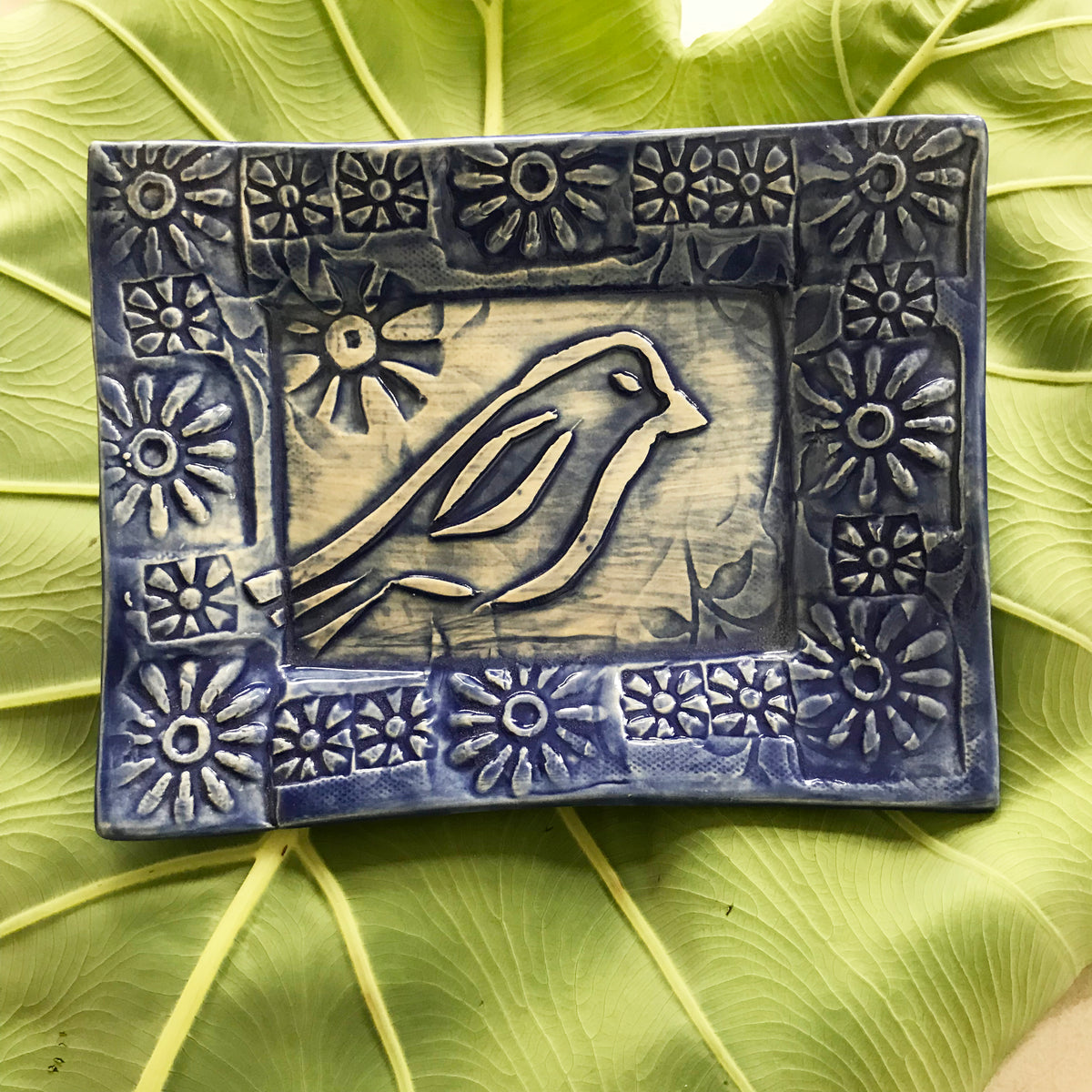 Tray - 5 x 7 - Folk Art Bird - Delft Blue