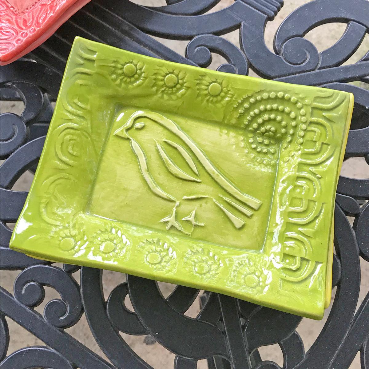 Bird Tray In Bright Green Glaze.  Handmade, So Each Varies.  A Unique Gift Or Add To Your Own Collection. 