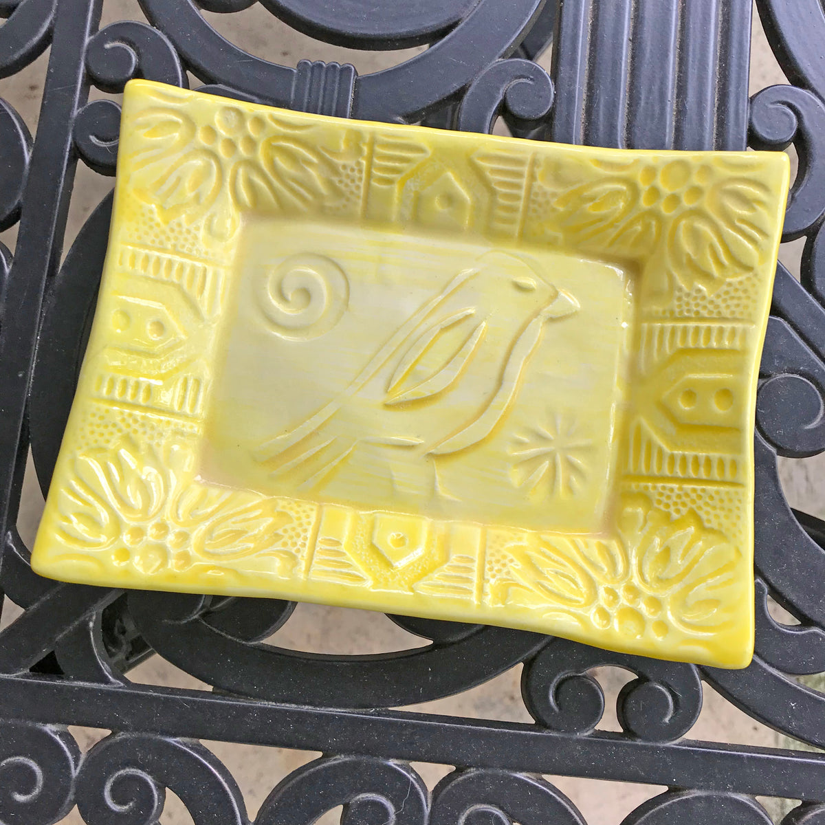 Tray With Bird Design Is A Great Gift For People Who Love Birds.  Shown In Yellow.