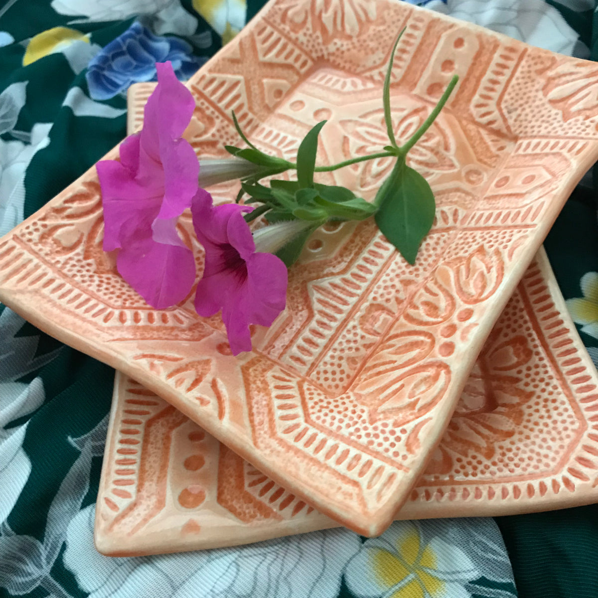 Our Handmade Earthenware Tray Is Glazed In a Pretty Orange Color.  