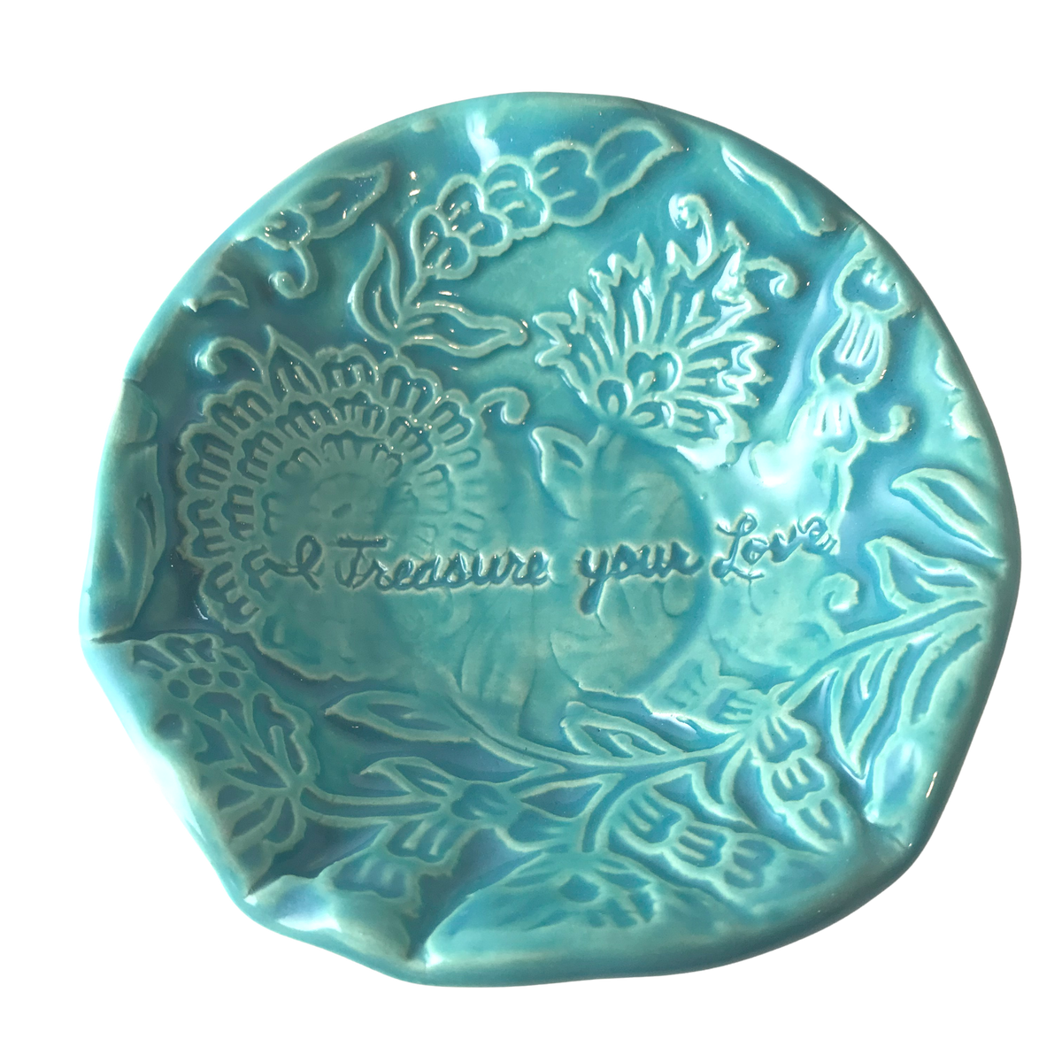 Treasure Bowl - &quot;Love&quot; - Floral Dance - Turquoise