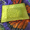 Handmade tray crafted with intricate floral dance pattern glazed in lime green.